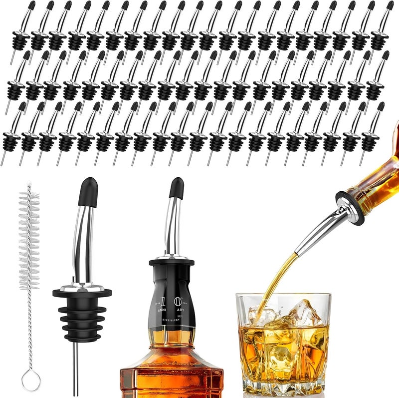 SINLUCESCE 60-Pack Stainless Steel Pour Spouts for Liquor Bottles Oil Vinegar and Wine,Liquor Bottle Pourers with Rubber Dust Caps,Bar accessories,Pourers for Bartending - Image 1